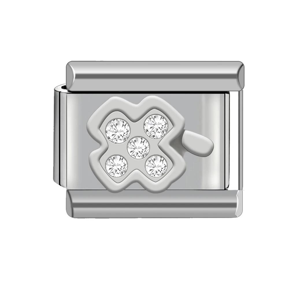 Stone Embellished 9mm Diy Italian Charms Stainless Steel Bracelet