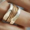 Bague Bicolore en Acier Inoxydable Filigrané Largeur de Bande Design Texturé Bijoux en Métal Durable pour le Quotidien