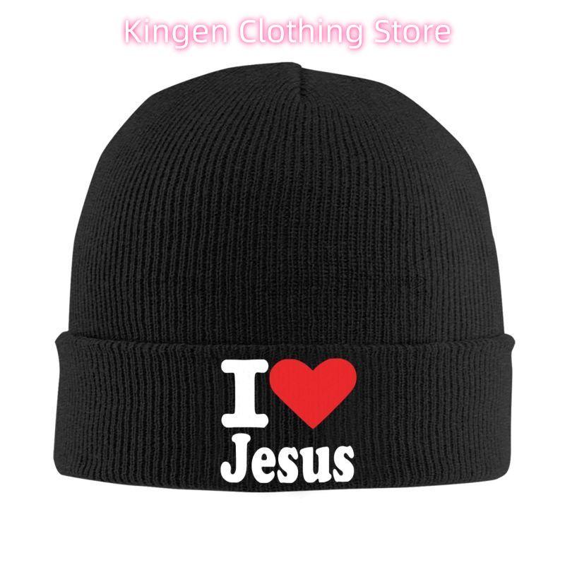 I Love Jesus Print Bonnet Hat Street Knitted Hat for Unisex Women Winter Warm Skullies Beanies Cap for Travel Outdoor Camping