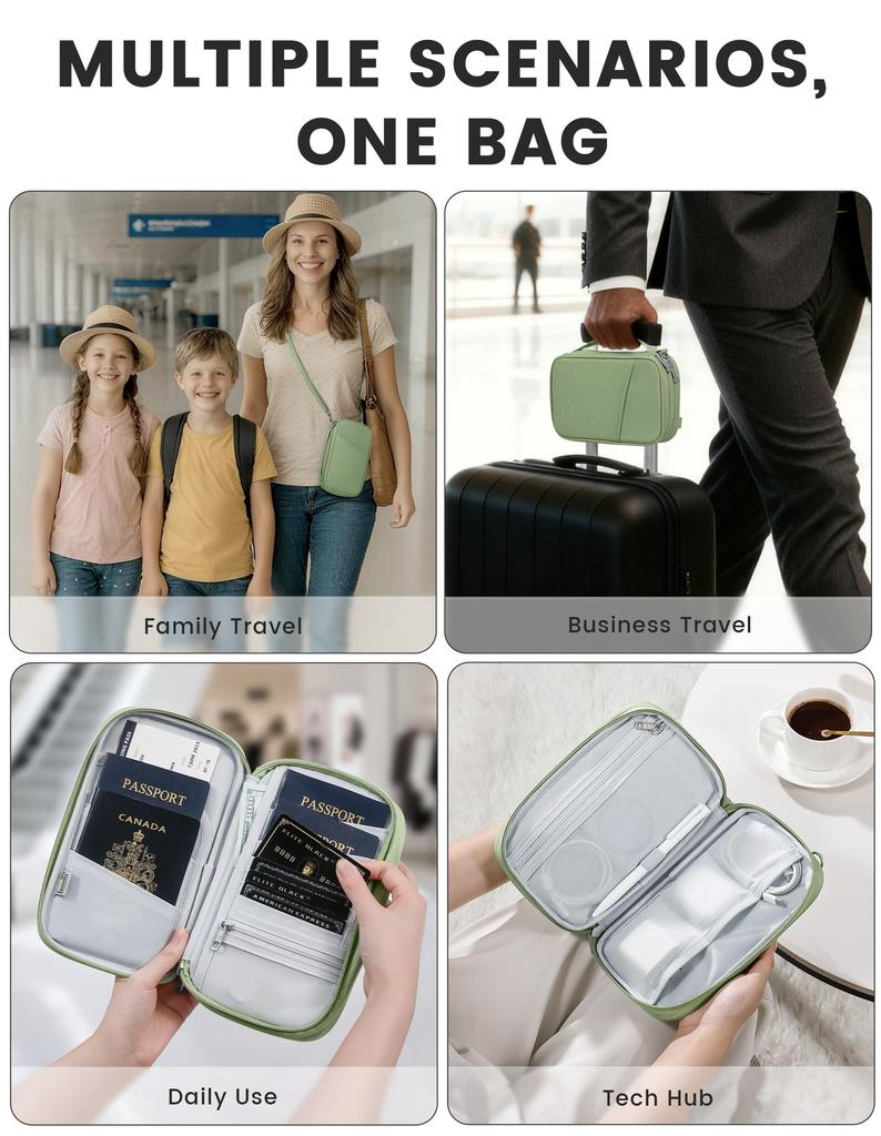 Travelkin Travel Wallet and Passport Holder for the RFID Blocking Organizer for Men and Travel Pouch for and Electronic Green Family, Anti-Theft