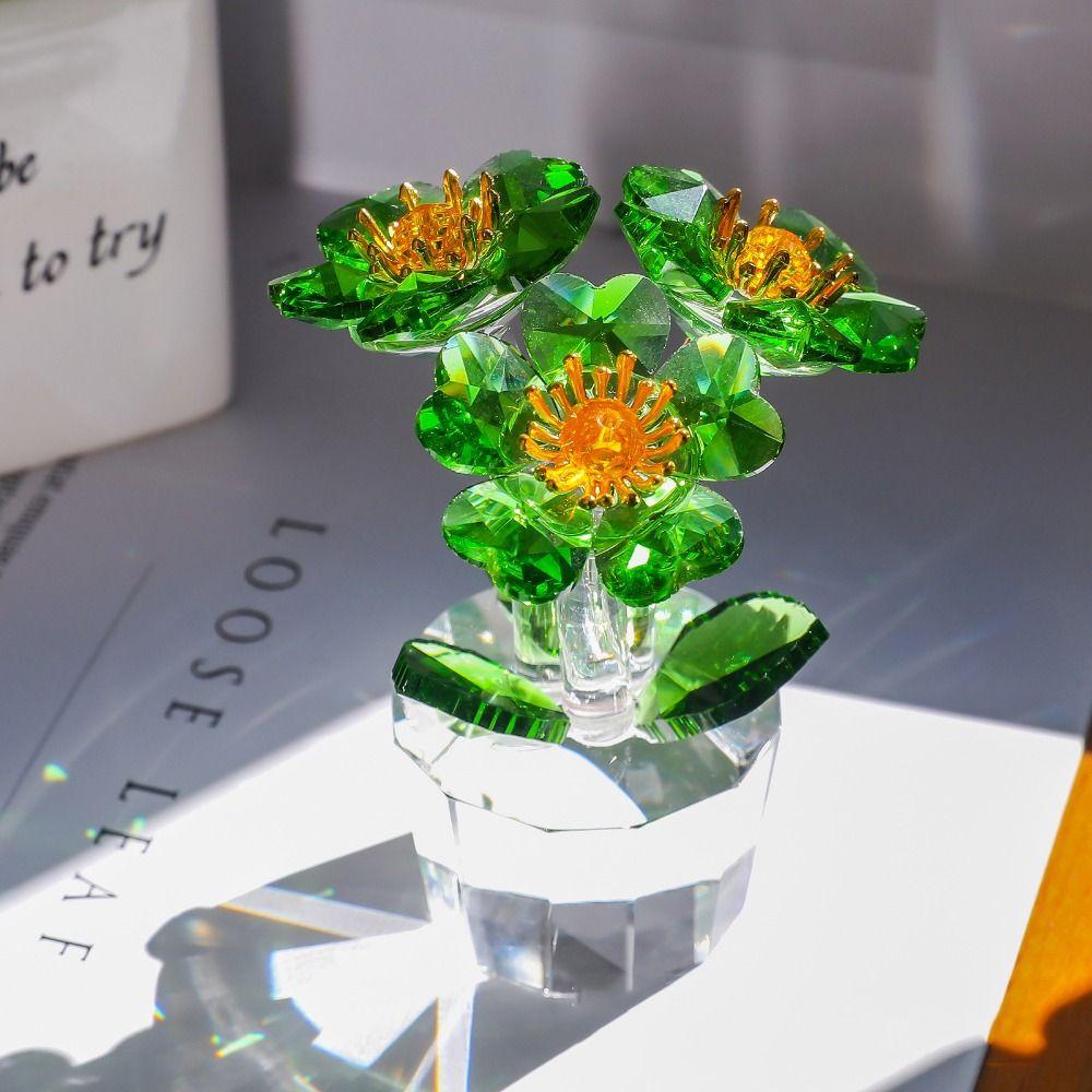 Clear Base Mini Glass Flower Sculpture Handcraft Artificial Flower Figurine  Valentine's Day