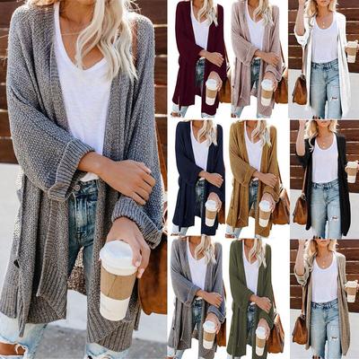 Women's Loose Solid Open Long Sleeve Casual Knitted Outerwear Cardigan Sweater