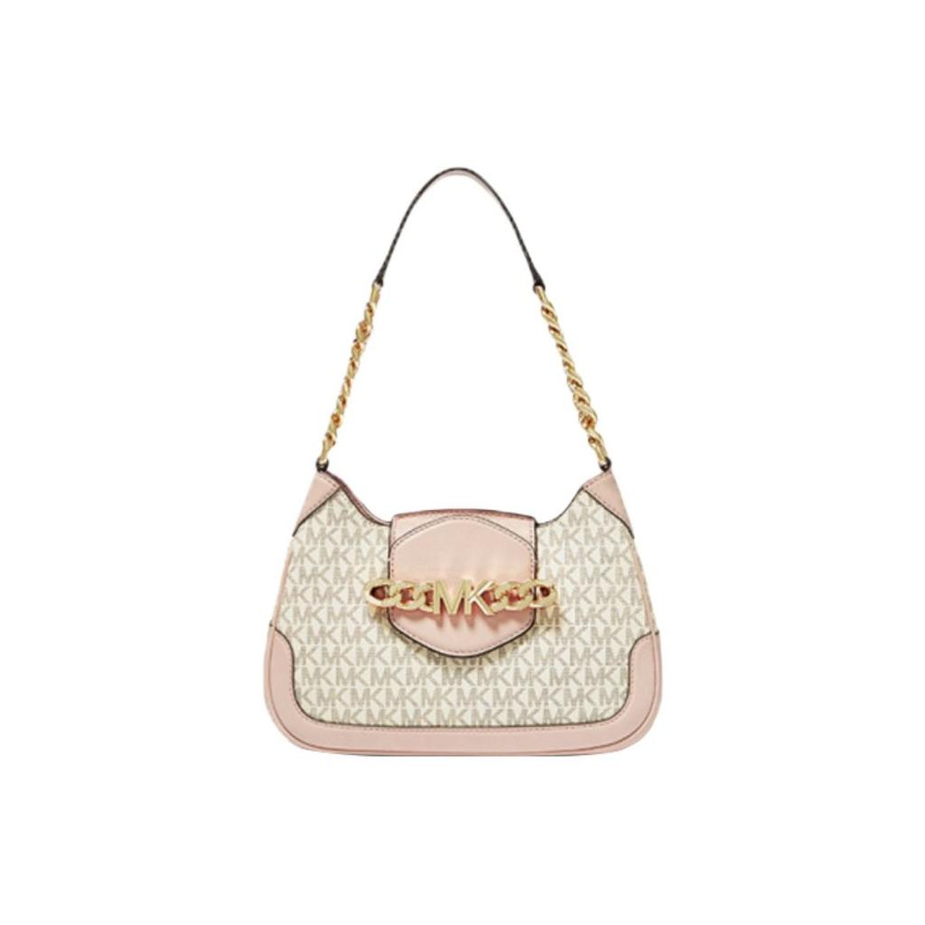 Michael Kors MK Hally Chain Logo Vintage Color Block Leather Shoulder Bag Women shoulder bag Vanilla-White 30F1G2HL1B-173