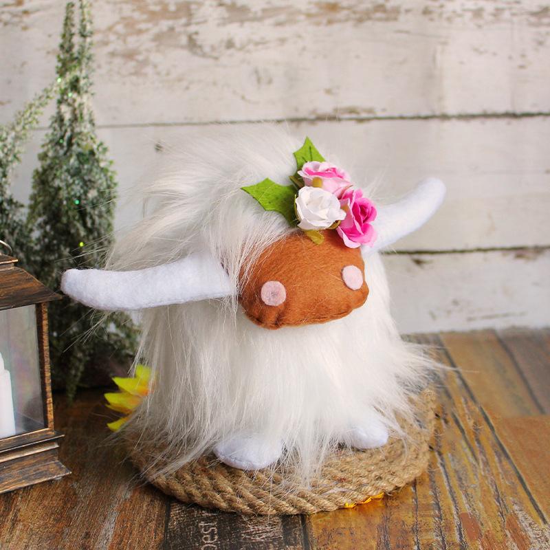 Zhongran Scottish Highland Cattle Doll Long Hair Cow Toy Doll Ornament Party Props Farmhouse Style Decoration