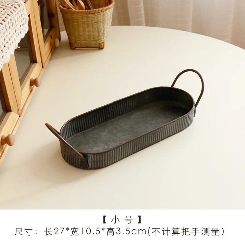 

Double Handles Ellipse Metal Pallet Classical Photography Decoration Iron Plate Home Furnishing Courtyard Garden Storage Trays