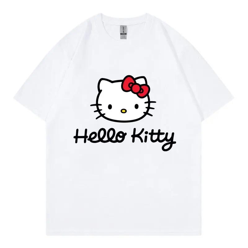 

Hello Kitty Cartoon Anime Women T-shirt Summer Short Sleeve 100% Cotton Men Tee Shirts Tops 2026 New Fashion Couple Clothing 4XL