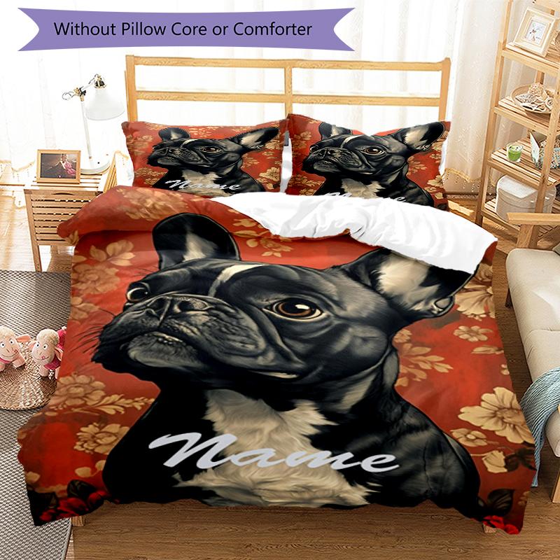 3pcs Custom Name Dog Bedding Set Duvet Cover Closure Includes 1 Duvet Cover & 2 Pillowcases, Soft and Comfortable for All Seasons.