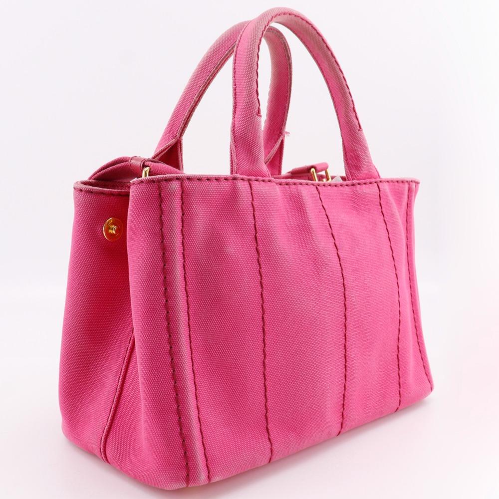 Prada Canapa Handbag 2WAYShoulder Tote Bag Pink Canvas Women Used