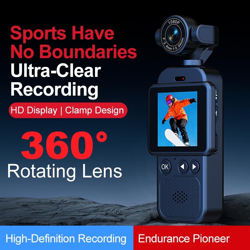 1080P HD Action Camera 360° Rotatable Lens Sports Camera with Night Vision Anti-Shake WiFi APP Control for Cycling/Travel