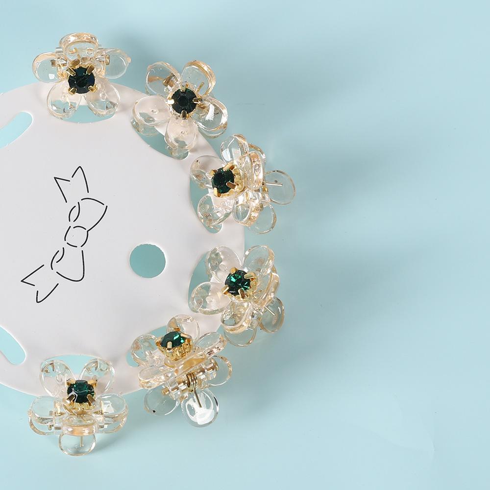 6PCS Transparent Flower Small Hair Claws Clips Women Girls Rhinestones Pearl Mini Crab Hair Clamps Sweet Childs Hair Accessories