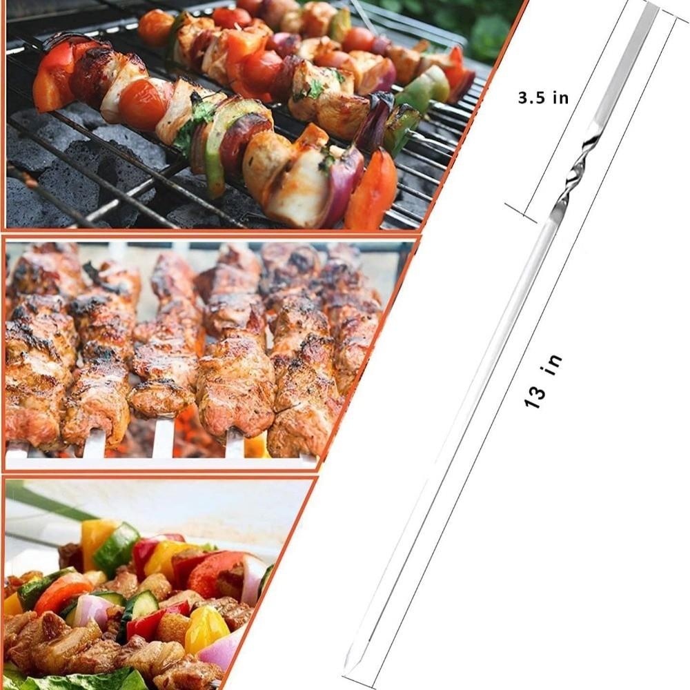 20Pcs Long Flat Kabob Skewer Stainless Steel Grilling Roast Stick BBQ Needle Stick  Outdoor Picnic