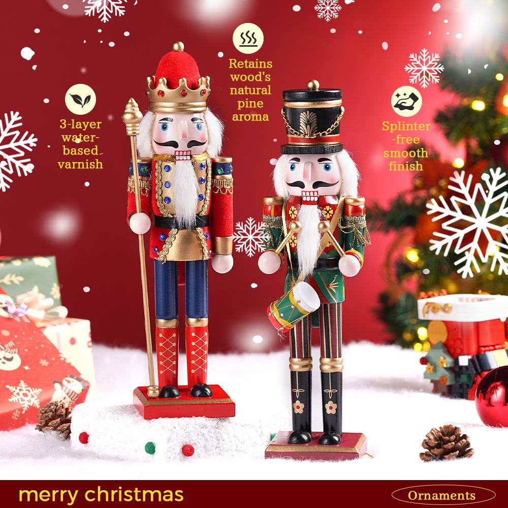 2PC Wooden Nutcracker Soldier Set Handmade Christmas Decor Puppet Ornaments Home Office Desk Festive Gift Stocking Stuffers Holi