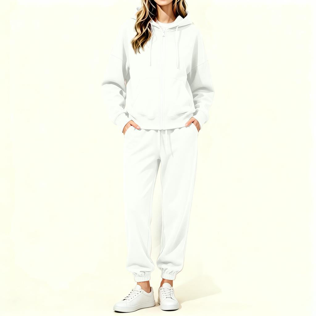 Women's Lined Zip Up Hoodie and Wide Leg Pants Set Casual Loungewear