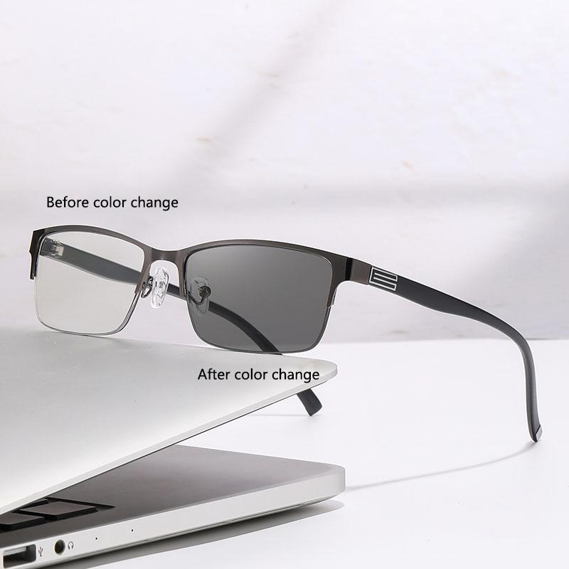 Multi Purpose Light-sensitive Color Changing Half Frame Business Glasses Frame With Automatic Zoom Presbyopia Glasses 809