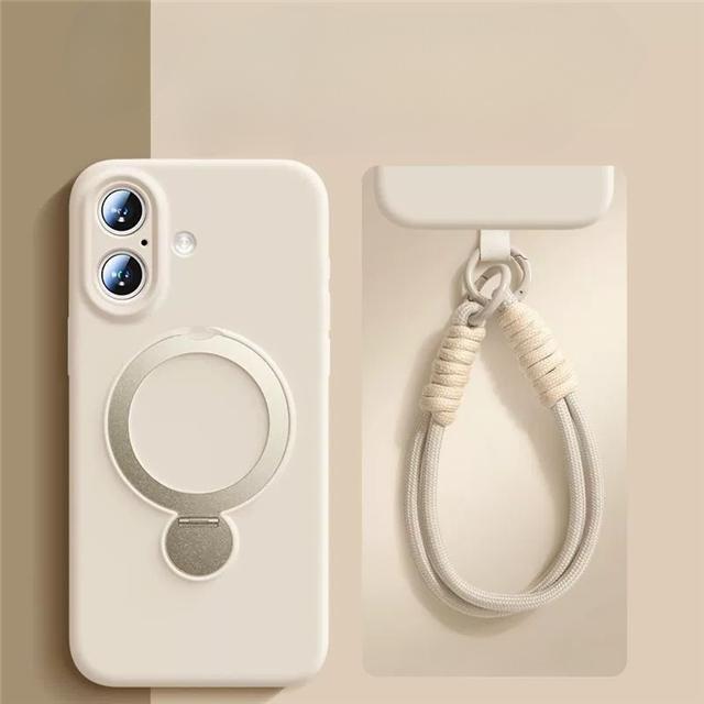 For iPhone 16 Pro Max Luxury Magsafe Magnetic Holder With Lanyard Liquid Silicone Phone Case For iPhone13 14 15 Protective Cover
