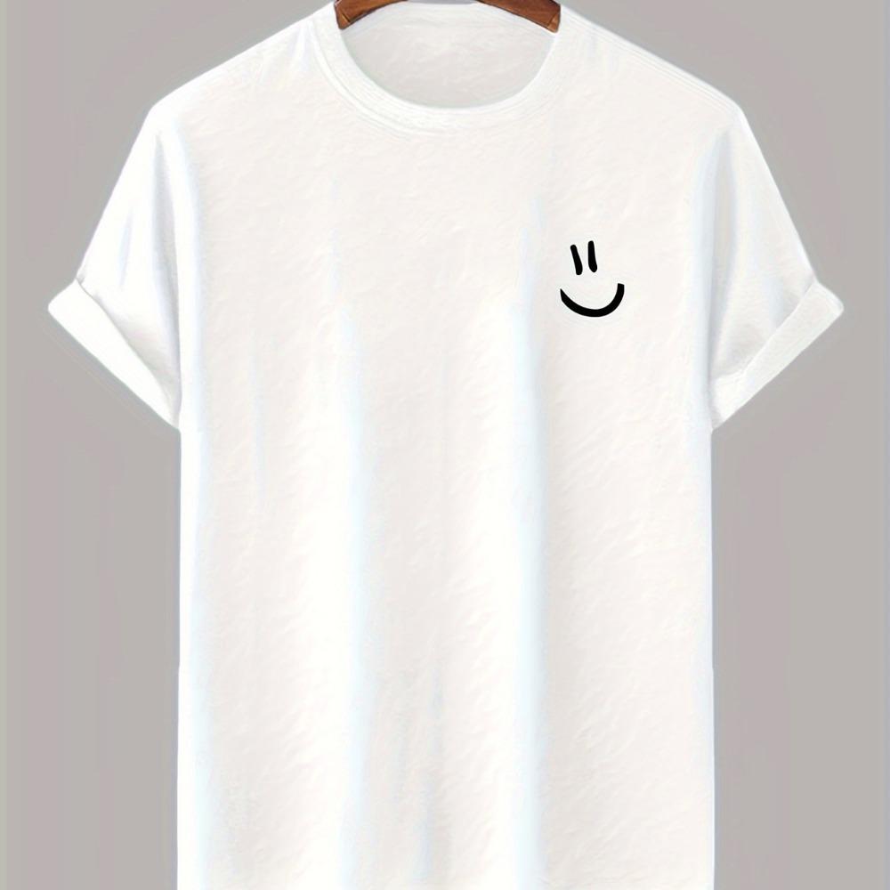 Men's Summer Fashion Sports and Leisure Loose Smiley Face Printed Round Neck Short-sleeved T-shirt Top