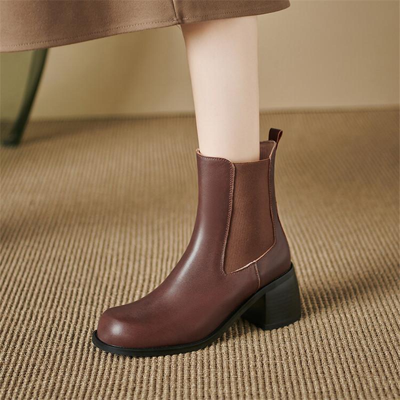 Fashion New Autumn Winter Genuine Leather Women Boots Fashion Round Toe Shoes for Women Short Boots Women High Heel Botas De Mujer