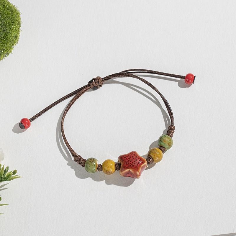 Retro Ethnic Style Ceramic Bracelet - Chinese-style Colorful Porcelain Beads Woven Bracelet