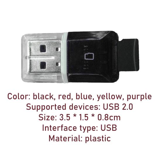USB 2.0 Card Reader Transparent Type-c Interface Plastic Portable TF Card Reader for Laptop