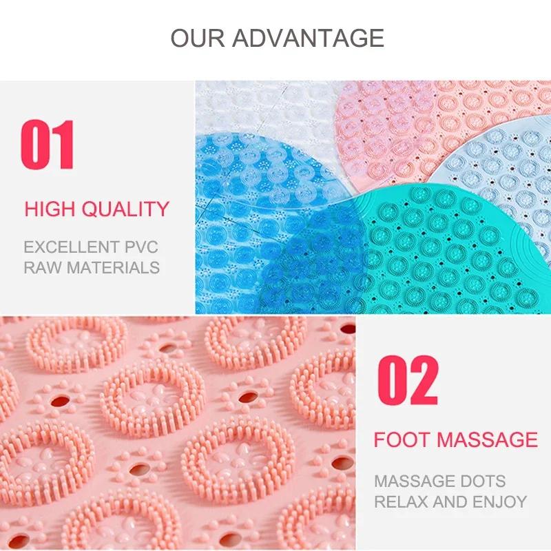 Bathroom Accessories Set: Round Non-Slip Bath Mat, Safety Shower PVC Bathroom Mat With Drain Hole, Plastic Massage Foot Pad