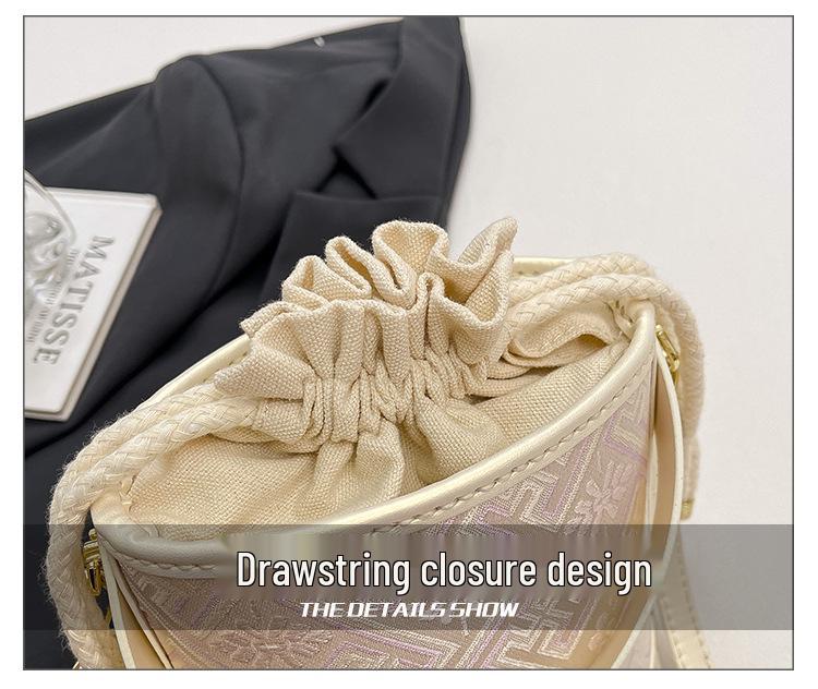 Zhuang Brocade Women's DIY Retro Bucket Crossbody Bag with Drawstring