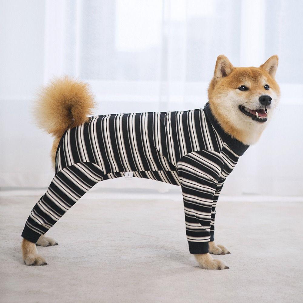 Four-legged Puppy Stripes Jumpsuits Fashionable Dog Pajamas Creative Pet Dog Clothes  Autum