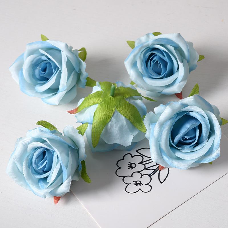 7cm Simulated Rose Flower Head Handmade Silk Rose Flower for Wedding Decoration Arrangement Wall Arch