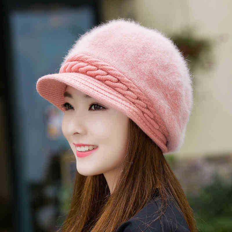 Fleece rabbit fur hat women's knitted hat winter winter thickened ear protection warm hat middle old hat women