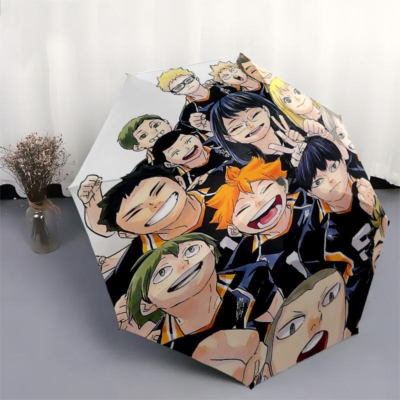 1pc Haikyuu!! Karasuno High Volleyball Team Umbrella Automatic Opening & Closing, Portable 3-Fold Design, 8-Bone Iron Frame Outdoor Umbrella, Perfect