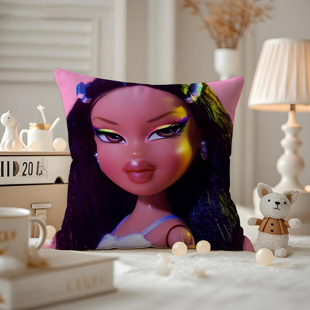 BBratzZ Fashion mMask gGirl Cushion Cover Antidustmite Pillowcase Invisible Zipper Silky Short Plush Sofa Cushion Cover