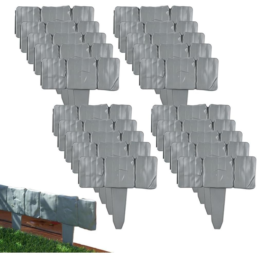 Imitation Plastic Stone Garden Fence, 2026 Upgrade Retaining Edging Border Grey Cobbled Effect Landscape Decor Interlocking Decorative (20, Gray) (Gray,20)