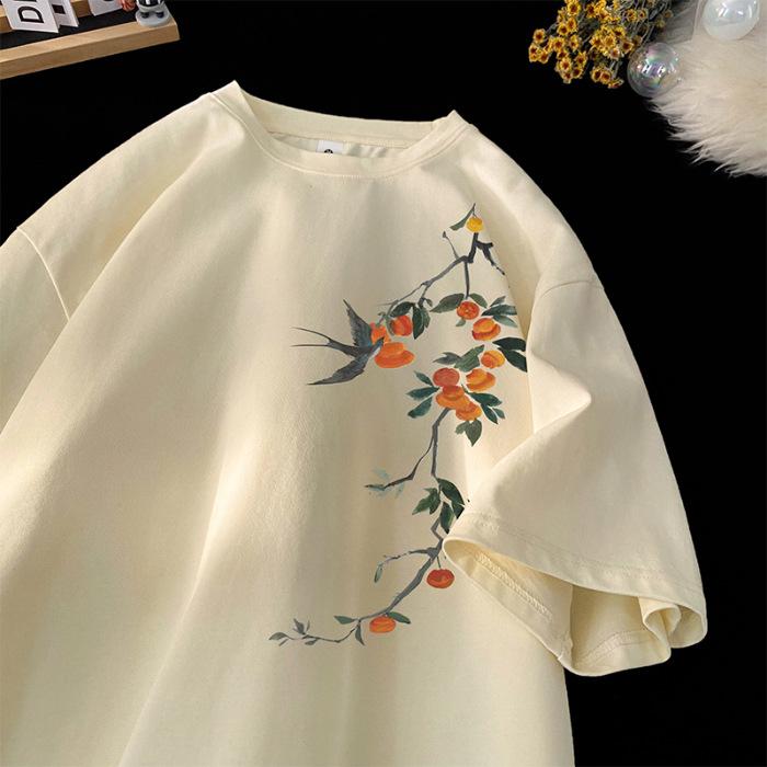 

Летняя женская свободная универсальная футболка с короткими рукавами в национальном стиле 3XL абрикосовый