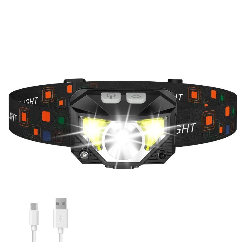 

Мощный светодиодный индукционный налобный фонарь с зарядкой от USB COB, встроенный аккумуляторный фонарик для рыбалки, кемпинга 1PC