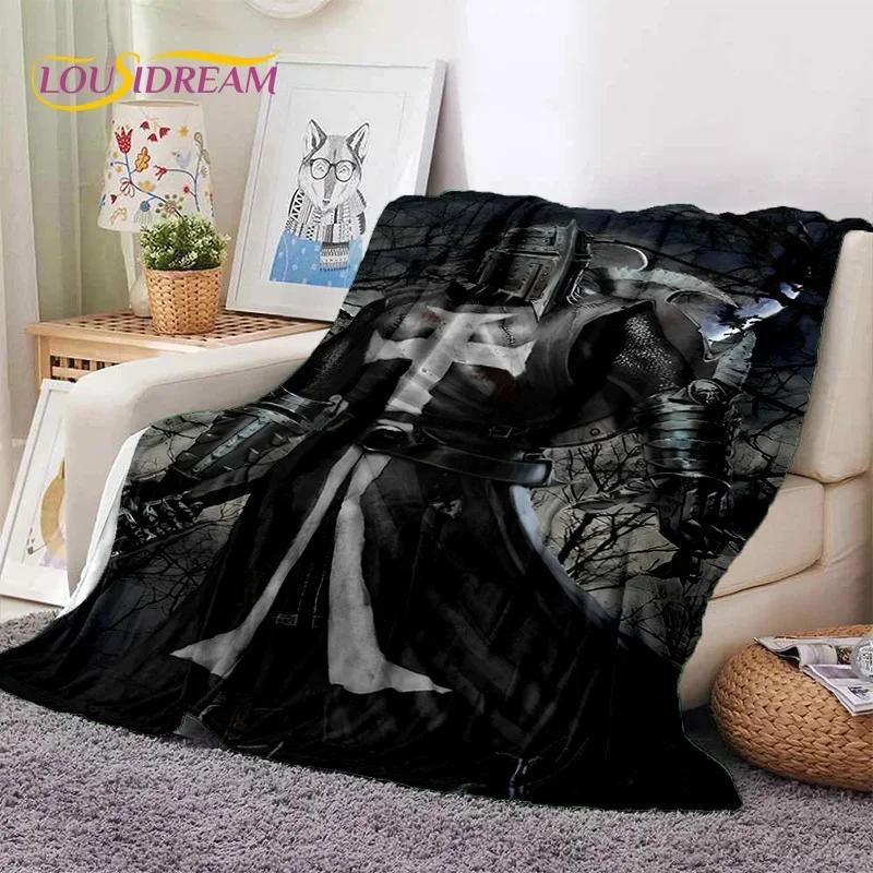 Chevalier Templier Croisé Dessin Animé Couverture Douce en Flanelle pour Lits Chambre Canapé Pique-nique, Couverture Jetée pour Couvrir Cadeau Extérieur