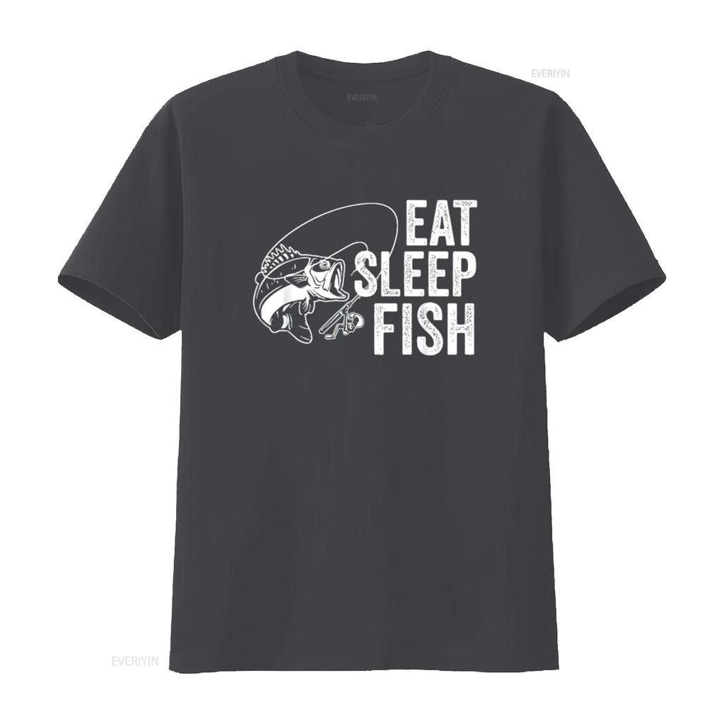 Mens Eat Sleep Fish Funny Fishing Youth Design T Shirt Black Medium Vintage Washed Graphic Top For Everyday Wear Stretched