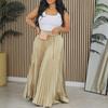 Women's Large Size High Waist Pleated Long Skirt - European & American Style