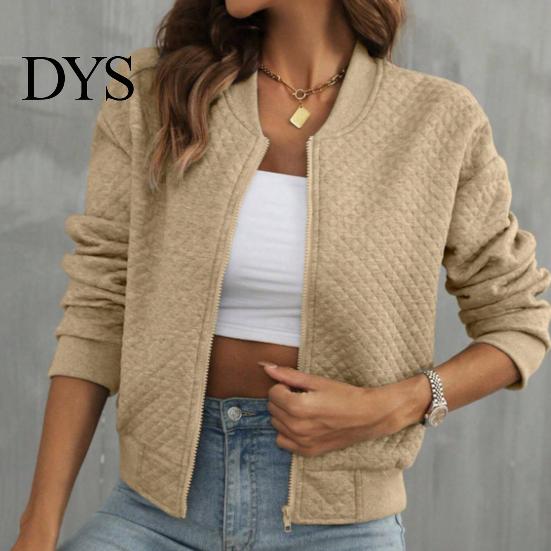 Fall Outerwear Women Jacket O Neck Solid Color Zipper Closure Coat Loose Thermal Short Thick Type Elastic Cuffs Long Sleeved Commuting Dating