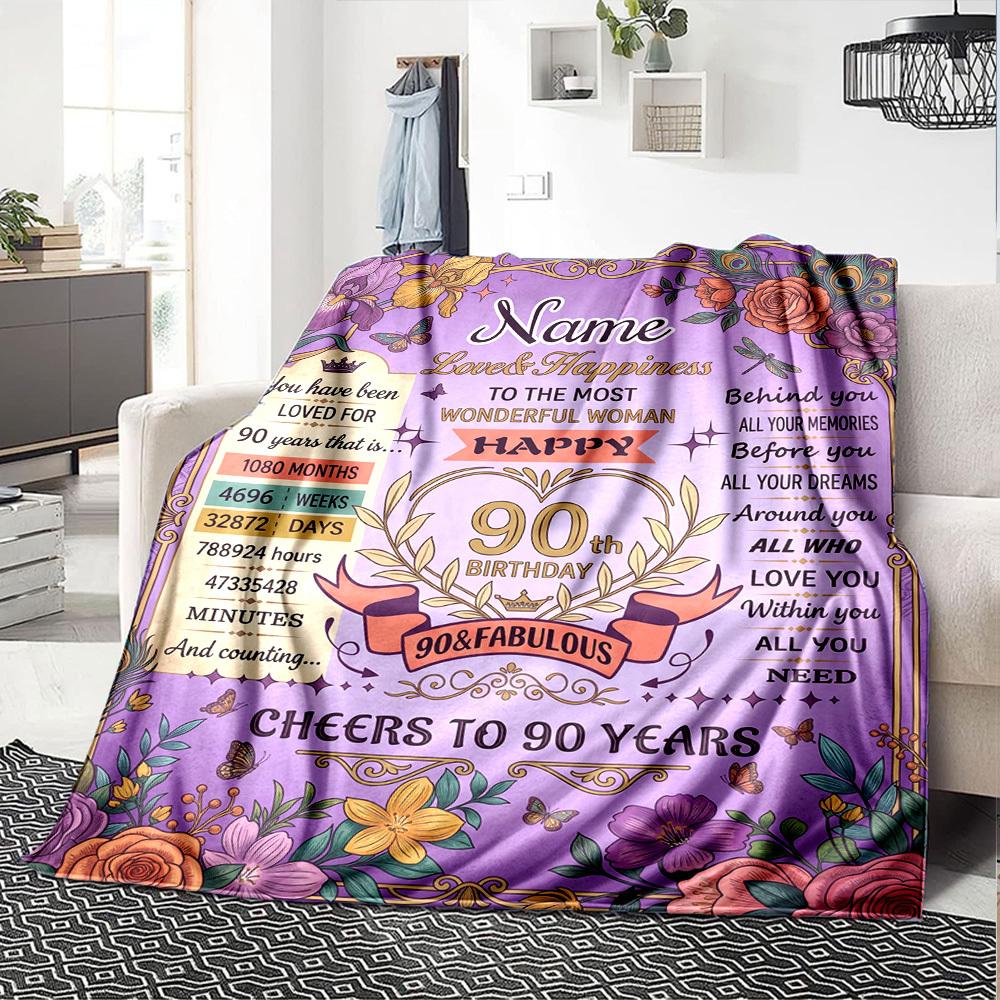 90Th Birthday Celebration Personalized Name Blankets Soft And Comfortable Against The Skin Naps And The Office A Wonderful Gift For Friends Family And