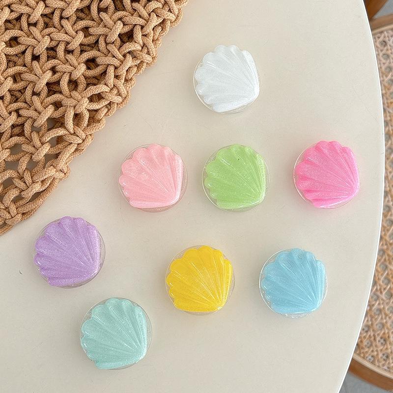 1pc Cute Shell Glitter Phone Air Cushion Stand - Adjustable Retractable Holder with Adhesive Backing, Yellow & Clear Design