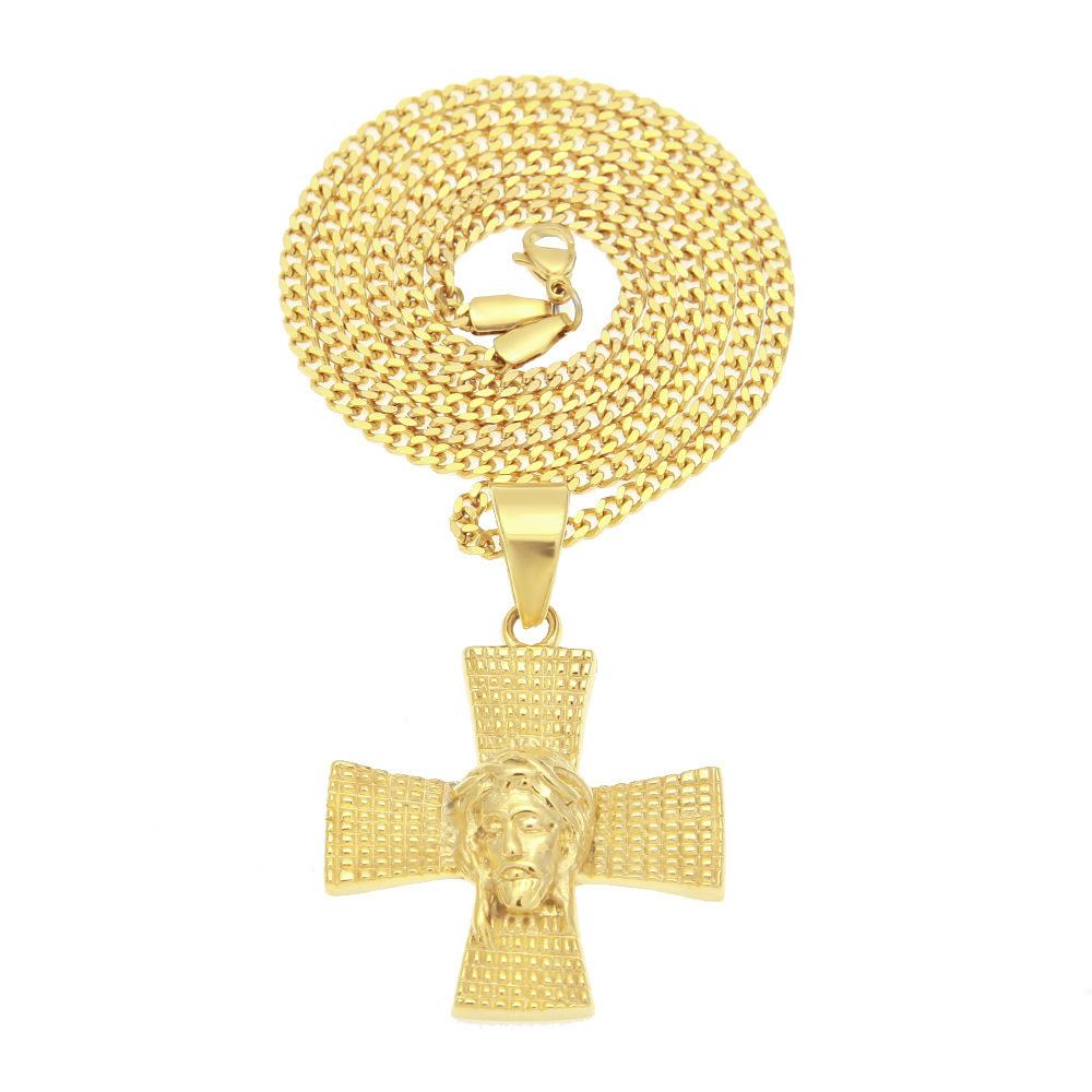 Hip Hop Stainless Steel Vacuum Plated Creative Cross Pendant Necklace , Unique Design , Durable Color Retention , 3mm x