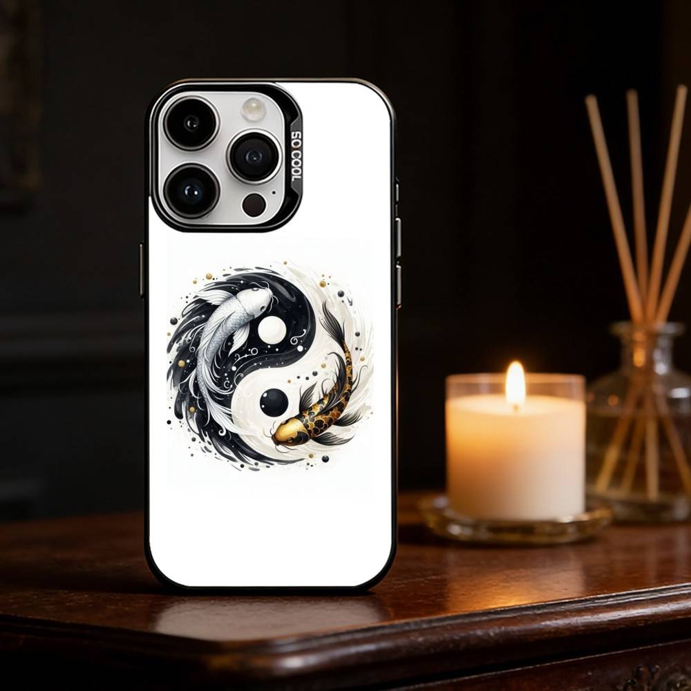 Koi Carp Fish Yin Yang Art Phone Case Color Silver Shell For IPhone 17 16 15 14 13 12 11 Pro Max Plus