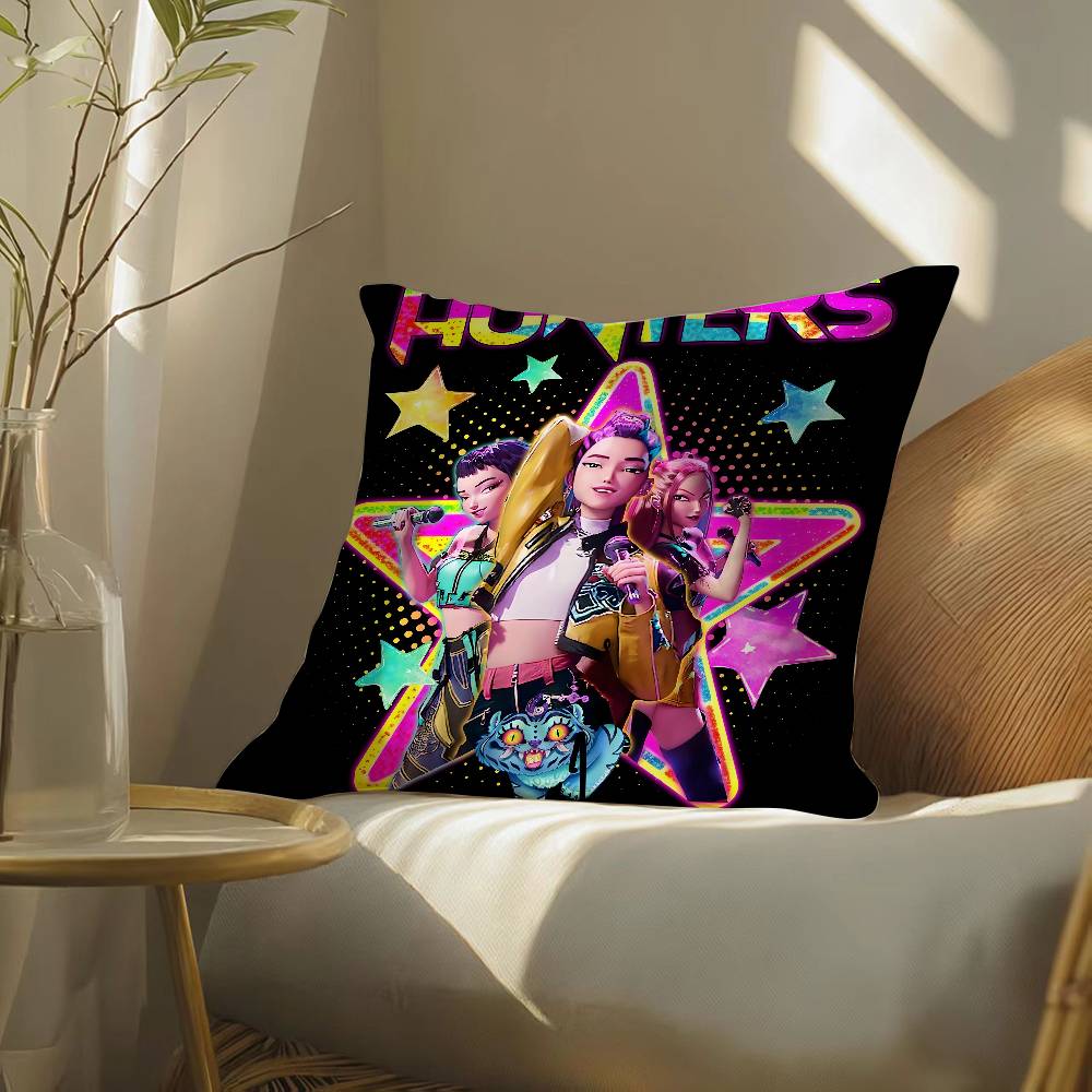 Pop-Movie K-Pop Demon Hunters Pillow Case Silky Elegant Comfort Sofa Bed  Invisible Zipper Beach Pillowcase