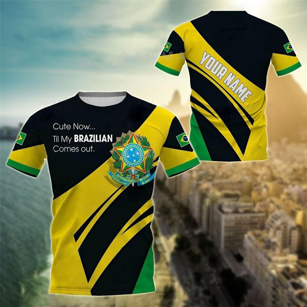 

БРАЗИЛИЯ Летняя мужская футболка Бразилия с национальным гербом и флагом с принтом Повседневная футболка с круглым вырезом Свободная мужская одежда с короткими рукавами большого размера M