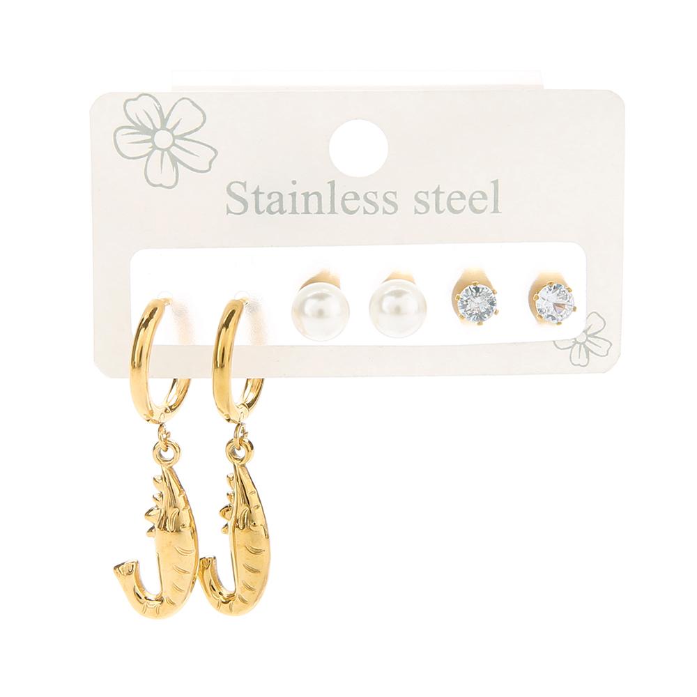 Ladies' New Exquisite Three Piece Earrings Luxury 18K Gold Earrings Stainless Steel Party Fashion Jewelry