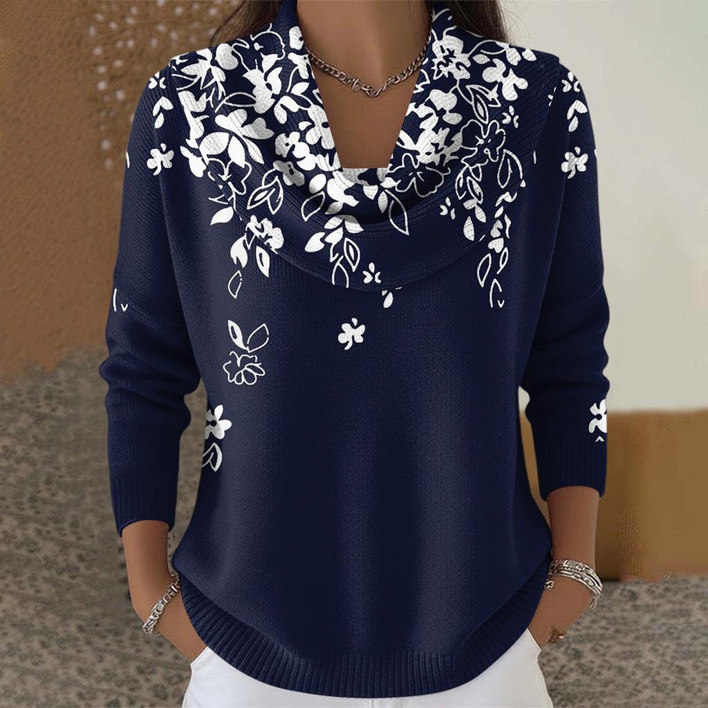 Women's Casual And Fashionable Round Neck Long Sleeved Printed Top Sweater