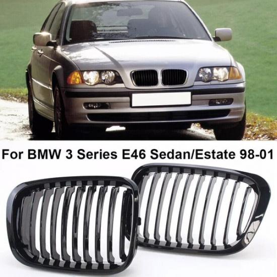 Kidney Grille Hood Grill Vent Glossy Black Fits BMW 3 Series E46 Sedan 1998-2001