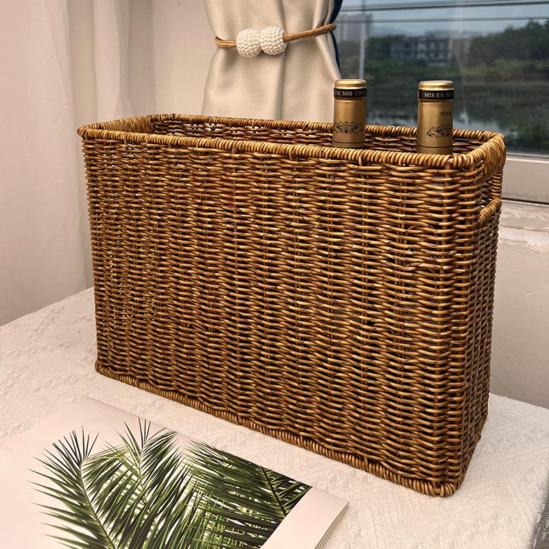 Imitation Rattan Weave Storage Basket for Home, Toys, Books, and Living Room Organization