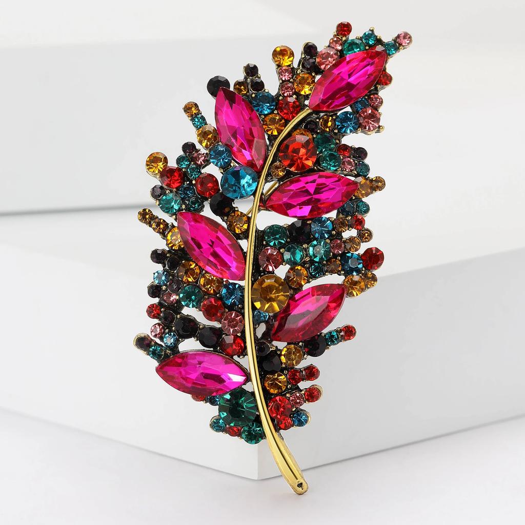 Rhinestone Feather Brooches for Women Unisex Creative Pins Event Party Backpack Decoration Clothes Accessories