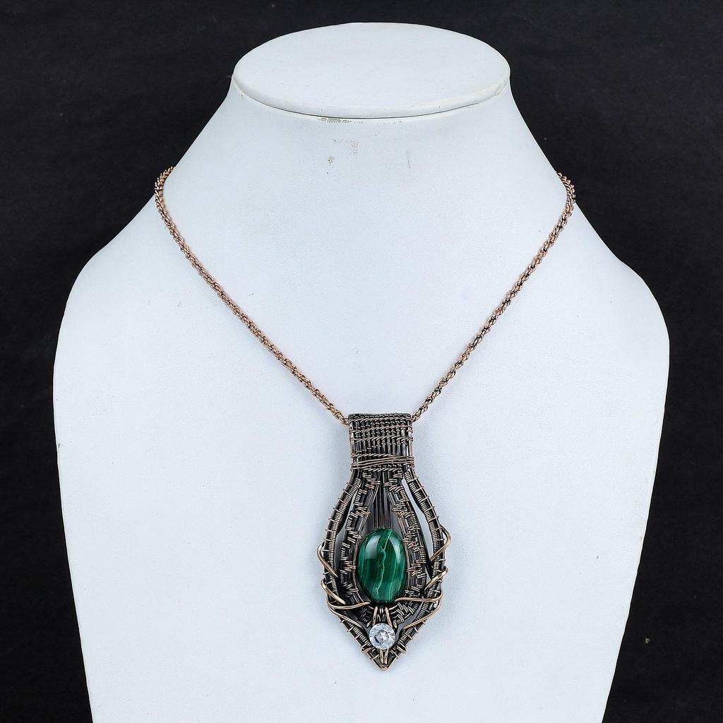 Malachit Anhänger, 999 Kupferdraht gewickelter Anhänger Schmuck. Geschenk für Frauen, handgefertigter Anhänger, Edelsteinschmuck