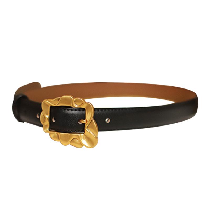 Ремень кожаный ретро универсальный однотонный кожаный с металлической пряжкой ремень INS нишевый дизайнерский женский ремень